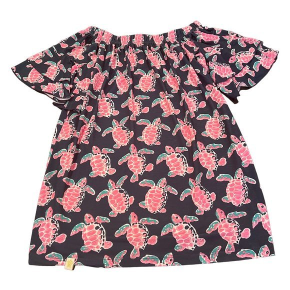 Women's Simply Southern Flutter Sleeve Off Shoulder Turtle‎ Graphic Shirt M